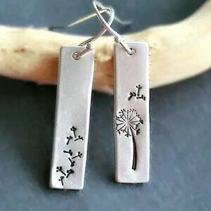 Silver Vintage Dandelion Flower Seed Dangle Dainty Earrings